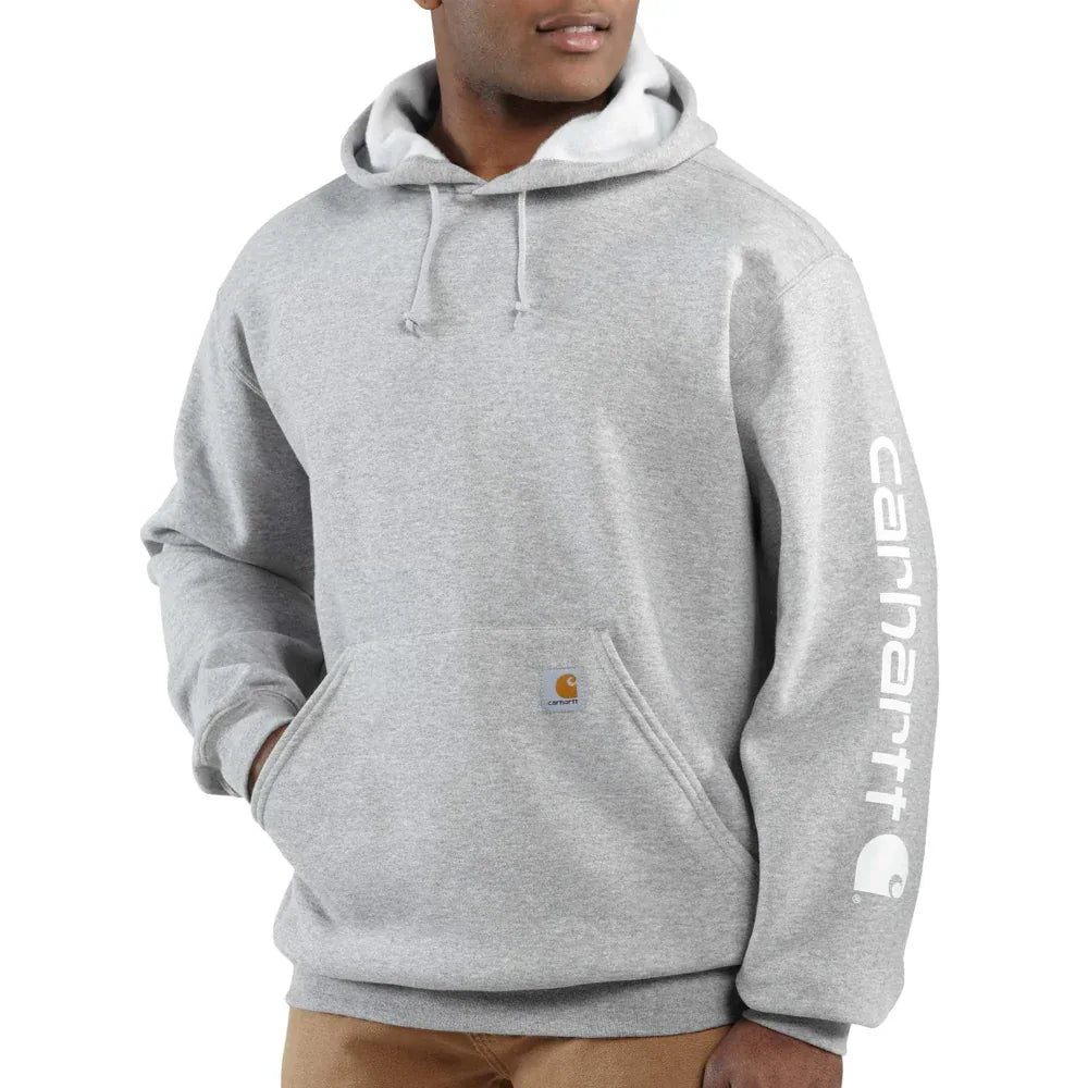 Carhartt Midweight Sleeve Logo Hooded Sweatshirt - Heather Grey - RSEA Safety Outlet